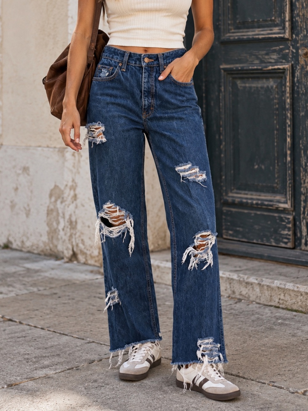 Calvin Klein Vintage Distressed High-Rise Straight Leg Jeans